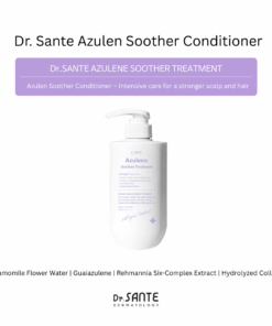 Dr. Sante Azulene Soother Shampoo (500ml) / Dr. Sante Azulene Soother Treatment (500ml) Option 1. Dr. Sante Azulene Soother Shampoo (500ml) Option 2. Dr. Sante Azulene Soother Treatment (500ml) Option 3. Dr. Sante Azulene Soother Shampoo (500ml)  + Dr. Sante Azulene Soother Treatment (500ml) Soothe the scalp from within and strengthen hair from root to tip! 1.Scalp & Hair Care in One Helps relieve hair loss symptoms while repairing damaged hair. 2. Tangle-Free Softness Leaves hair silky smooth — even when used without conditioner. 3. Perfume-Like Fragrance A long-lasting scent that stays with you all day. 4. Low Irritation Formula Dermatologically tested and gentle enough for daily use.