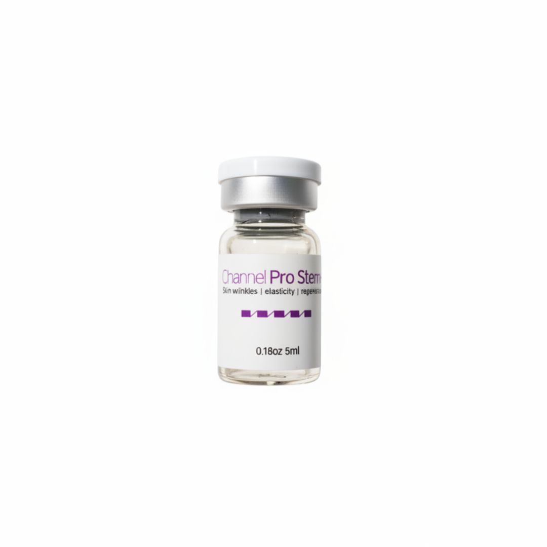 Channel Pro Stem+ (5ml*3vials) Triple Exosome Serum Skin Wrinkles | Elasticity | Regeneration Channel Pro Stem+ is an ampoule designed to support skin regeneration, enhance luminosity, and harmonize uneven skin tone. Formulated with stem cell conditioned media, plant-derived extracellular vesicles, amino acids, and multi-vitamins, it delivers soothing, moisturizing, and revitalizing benefits. Safe, stable, and non-irritating — ideal for microchanneling and professional skin treatments. Channel Pro Stem+ (5ml*3vials) Key Features Advanced Regeneration Support Formulated with Human Adipose Stem Cell Conditioned Media and dual plant-derived Extracellular Vesicles (Apple & Grape) to boost skin recovery and radiance. Luminosity & Tone Harmonizing Helps brighten dull skin, improve skin tone uniformity, and enhance overall clarity. Soothing & Strengthening Amino acids, vitamins (B-complex, niacinamide, folic acid), and minerals support skin barrier strengthening while providing a calming effect. Channel Pro Stem+ (5ml*3vials) Key Ingredients Benefits Regeneration & Skin Repair Human Adipose Stem Cell Conditioned Media Supports cellular communication, improves recovery, and boosts skin vitality. Malus Domestica Extracellular Vesicles / Vitis Vinifera EVs Plant-derived EVs rich in antioxidants; help improve skin texture, luminosity, and resilience. Brightening & Tone Correction Niacinamide Improves uneven tone, supports barrier, reduces dullness. Folic Acid / Inositol Helps with skin metabolism and improved radiance. Hydration & Skin Barrier Support Calcium chloride, Sodium chloride Mineral balance + hydration retention. Amino Acids (Arginine, Glycine, Alanine, Proline, etc.) Strengthen barrier, improve elasticity, maintain moisture. Antioxidant + Anti-stress Support Vitamins B1, B2, B3, B5, B6 Protects against oxidative stress and helps maintain healthy skin conditioning. pH & Cellular Balance HEPES (Hydroxyethylpiperazine Ethane Sulfonic Acid) Skin-conditioning buffer to maintain an optimal environment. Channel Pro Stem+ Ingredients Water · Human Adipose Stem Cell Conditioned Media · Malus Domestica Extracellular Vesicles · Vitis Vinifera Extracellular Vesicles · 1,2-Hexanediol · Calcium Chloride · Sodium Chloride · Sodium Phosphate · Arginine HCl · Cystine · Glutamine · Glycine · Histidine HCl · Isoleucine · Leucine · Lysine HCl · Methionine · Phenylalanine · Serine · Threonine · Tryptophan · Valine · Folic Acid · Inositol · Niacinamide · Calcium Pantothenate · Pyridoxine HCl · Riboflavin · Thiamine HCl · Glucose · Hydroxyethylpiperazine Ethane Sulfonic Acid · Sodium Pyruvate · Sodium Bicarbonate · Alanine · Asparagine · Aspartic Acid · Cysteine HCl · Glutamic Acid · Proline Channel Pro Stem+ Precautions Avoid contact with eyes. If contact occurs, rinse thoroughly with water. Store in a cool, dry place away from direct light. Keep out of reach of children. Use immediately after opening the vial for best quality.