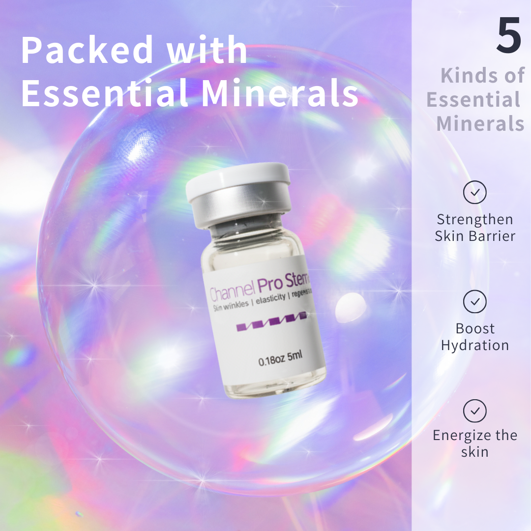 Channel Pro Stem+ (5ml*3vials) Triple Exosome Serum Skin Wrinkles | Elasticity | Regeneration Channel Pro Stem+ is an ampoule designed to support skin regeneration, enhance luminosity, and harmonize uneven skin tone. Formulated with stem cell conditioned media, plant-derived extracellular vesicles, amino acids, and multi-vitamins, it delivers soothing, moisturizing, and revitalizing benefits. Safe, stable, and non-irritating — ideal for microchanneling and professional skin treatments. Channel Pro Stem+ (5ml*3vials) Key Features Advanced Regeneration Support Formulated with Human Adipose Stem Cell Conditioned Media and dual plant-derived Extracellular Vesicles (Apple & Grape) to boost skin recovery and radiance. Luminosity & Tone Harmonizing Helps brighten dull skin, improve skin tone uniformity, and enhance overall clarity. Soothing & Strengthening Amino acids, vitamins (B-complex, niacinamide, folic acid), and minerals support skin barrier strengthening while providing a calming effect. Channel Pro Stem+ (5ml*3vials) Key Ingredients Benefits Regeneration & Skin Repair Human Adipose Stem Cell Conditioned Media Supports cellular communication, improves recovery, and boosts skin vitality. Malus Domestica Extracellular Vesicles / Vitis Vinifera EVs Plant-derived EVs rich in antioxidants; help improve skin texture, luminosity, and resilience. Brightening & Tone Correction Niacinamide Improves uneven tone, supports barrier, reduces dullness. Folic Acid / Inositol Helps with skin metabolism and improved radiance. Hydration & Skin Barrier Support Calcium chloride, Sodium chloride Mineral balance + hydration retention. Amino Acids (Arginine, Glycine, Alanine, Proline, etc.) Strengthen barrier, improve elasticity, maintain moisture. Antioxidant + Anti-stress Support Vitamins B1, B2, B3, B5, B6 Protects against oxidative stress and helps maintain healthy skin conditioning. pH & Cellular Balance HEPES (Hydroxyethylpiperazine Ethane Sulfonic Acid) Skin-conditioning buffer to maintain an optimal environment. Channel Pro Stem+ Ingredients Water · Human Adipose Stem Cell Conditioned Media · Malus Domestica Extracellular Vesicles · Vitis Vinifera Extracellular Vesicles · 1,2-Hexanediol · Calcium Chloride · Sodium Chloride · Sodium Phosphate · Arginine HCl · Cystine · Glutamine · Glycine · Histidine HCl · Isoleucine · Leucine · Lysine HCl · Methionine · Phenylalanine · Serine · Threonine · Tryptophan · Valine · Folic Acid · Inositol · Niacinamide · Calcium Pantothenate · Pyridoxine HCl · Riboflavin · Thiamine HCl · Glucose · Hydroxyethylpiperazine Ethane Sulfonic Acid · Sodium Pyruvate · Sodium Bicarbonate · Alanine · Asparagine · Aspartic Acid · Cysteine HCl · Glutamic Acid · Proline Channel Pro Stem+ Precautions Avoid contact with eyes. If contact occurs, rinse thoroughly with water. Store in a cool, dry place away from direct light. Keep out of reach of children. Use immediately after opening the vial for best quality.