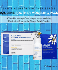 Dr. Sante Azulene Modeling Mask 10 treatment (no.1 8g*10, No.2 80g) Dr. SANTE – KOREA NO.1 AESTHETIC BRAND Since its establishment in 2003, Sante Cosmetic Co., Ltd. has consistently researched and developed the Azulene Soother series for dry skin and the Artemisia AKA series for sensitive skin. It has made e Beautiful skin starts from here. | You’ll hear the difference in your skin – with Dr. SANTE SANTE AZULENE SOOTHER SERIES - AZULENE SOOTHER MODELING PACK Chamomile Flower Water Azulene Formula Instead of purified water, the SANTE Azulene Soother Modeling Pack is formulated with chamomile flower water, a soothing ingredient known for its excellent calming and skin-resting benefits. It delivers deep hydration and comfort to tired, irritated skin. No-Water, Non-Drying Gel Modeling Pack The SANTE Azulene Soother Modeling Pack is a gel-type modeling pack that requires no water. It does not dry out and stays moist until removal, allowing for easy mixing, smooth application, and effortless peel-off. Instant Cooling & Soothing Care – Safe for Sensitive Skin The SANTE Azulene Soother Modeling Pack has completed a total of 11 clinical tests, including an immediate cooling effect test, low-irritation test, sensitive-skin suitability test, and soothing effect test against external irritation. It is a hydrating and calming modeling pack that even sensitive skin can use with confidence. Dr. Sante Azulene Modeling Mask Ingredients: 1.Matricaria Flower Water (79%), Purified Water, Dipropylene Glycol, PEG-75, Glycerin, Arginine, Butylene Glycol, Cellulose Gum, Panthenol, Sodium Chloride, 1,2-Hexanediol, Solanum Melongena (Eggplant) Fruit Extract, Lavandula Angustifolia (Lavender) Flower Extract, Lime Extract, Mangifera Indica (Mango) Fruit Extract, Vanilla Planifolia Fruit Extract, Hamamelis Virginiana (Witch Hazel) Extract, Peony Root Extract, Theobroma Cacao (Cocoa) Extract, Gardenia Florida Fruit Extract, Polyglyceryl-3 Methylglucose Distearate, Sodium Diethylhexyl Sulfosuccinate, PEG-60 Hydrogenated Castor Oil, Hydroxyacetophenone, Caprylic/Capric Triglyceride, Ulmarin, Tetrapotassium Pyrophosphate, Dipotassium Glycyrrhizate, Disodium EDTA, Bisabolol, Fragrance 2.Glucose, Corn Starch, Calcium Sulfate, Matricaria Flower Extract, Betaine, Sodium Hyaluronate, Adenosine, Portulaca Oleracea Extract, Centella Asiatica Extract, Trehalose, Allantoin, Astragalus Membranaceus Root Extract, Aloe Barbadensis Leaf Powder, Potassium Sorbate, Fragrance, Dipotassium Glycyrrhizate