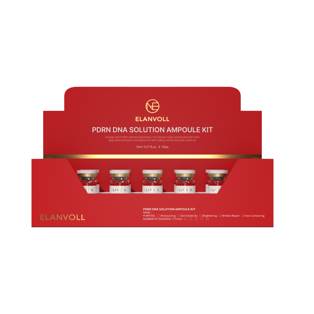 Elanvoll PDRN DNA Solution Ampoule Kit (5ml*10ea) Infused with PDRN-derived ingredients, this formula helps soothe tired skin from daily external factors and leaves the skin looking vibrant and well-cared for. Elanvoll PDRN DNA Solution Ampoule Redesign your skin from within—stronger, healthier-looking skin starts at the core. This advanced ampoule is formulated to support skin vitality, elasticity, and hydration with a carefully balanced blend of PDRN, peptides, amino acids, and moisturizing actives. Ideal for daily skin conditioning and professional skincare routines. Key Benefits Supports skin vitality and elasticity Enhances radiance and smooth-looking skin texture Helps maintain hydration and skin conditioning Promotes healthy-looking glow from within Features PDRN (Sodium DNA) Helps support skin vitality and elasticity care Dual Functional Care (Niacinamide + Adenosine) Helps improve skin radiance and firmness Triple Peptide Complex (including EGF) Helps refine skin texture and maintain healthy-looking glow 13 Amino Acid Complex Strengthens hydration and skin conditioning Hydration & Moisture Synergy Formulated with Hyaluronic Acid, Glucose, and Glyceryl Glucoside Naturally Derived Extracts & Vitamins Blackcurrant Fruit Extract, Biotin, and Carrot Extract (Benefits limited to the characteristics of the ingredients) Key Ingredients PDRN (Sodium DNA), Niacinamide, Adenosine, Triple Peptide Complex (including EGF), 13 Amino Acid Complex, Hyaluronic Acid, Glucose, Glyceryl Glucoside, Blackcurrant Fruit Extract, Biotin, Carrot Extract