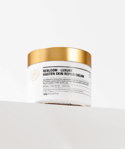 Rebloom Luxury Hasten Skin Repair Cream (100g) Rebloom Luxury Hasten Skin Repair Cream is a nourishing, skin-soothing cream formulated with natural plant-derived extracts to care for dry, weakened skin. Centella Asiatica and its active components help calm, soften, and support the skin barrier, leaving skin balanced, comfortable, and healthy-looking. Key Benefits Helps strengthen the skin’s natural protective barrier Contains a standardized amount of Centella Asiatica extract Formulated with naturally derived ingredients for firm, resilient skin Recommended For Skin Types Dry skin Sensitive or delicate skin Rough, dull, and dehydrated skin Weakened or stressed skin Post-treatment care after extraction, laser treatments, chemical peels, or microneedling Features & Highlights Gentle Balance Care Cream Mild yet effective formula designed for daily skin comfort Triple Skin-Protecting Ingredients Formulated with Ceramide NP, Allantoin, and Dipotassium Glycyrrhizate to help protect and soothe the skin Centella Asiatica Extract Contains a standardized amount to support skin calming and repair Brightening & Anti-Wrinkle Dual Functional Formula Powered by Niacinamide and Adenosine Rich in Natural Ingredients Generously infused with premium botanical extracts including: Gold Powder, Borage Seed Oil, Wheat Sprout Extract, Soybean Extract, Sophora Japonica Extract, Broccoli Sprout Extract, Magnolia Sprout Extract, and Green Tea Extract Rebloom Luxury Hasten Skin Repair Cream (100g) Water, Butylene Glycol, Glycerin, Beta-Glucan, C14-22 Alcohols, C12-20 Alkyl Glucoside, Grape Seed Oil, Squalane, Caprylic/Capric Triglyceride, Niacinamide, Beeswax, 1,2-Hexanediol, Centella Asiatica Extract, Gold Powder, Borage Seed Oil, Wheat Sprout Extract, Broccoli Sprout Extract, Soybean Sprout Extract, Clove Sprout Extract, Sophora Japonica Sprout Extract, Magnolia Sprout Extract, Green Tea Extract, Tocopheryl Acetate, Allantoin, Dipotassium Glycyrrhizate, Panthenol, Ceramide NP, Asiaticoside, Asiatic Acid, Madecassic Acid, Sodium Hyaluronate, Dimethicone, Polysorbate 60, Sorbitan Stearate, Polyacrylate-13, Polyisobutene, Polysorbate 20, Arginine, Carbomer, Adenosine, Fragrance