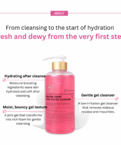 Rebloom Luxury 4 Hyal Vita Gel Cleansing (500ml) Rebloom is a premium aesthetic brand currently used in over 3,000 aesthetic clinics outside of Korea. The brand has been proven effective in skin regeneration, hydration, and soothing. Its products are used in aesthetic centers and dermatological research labs, and have been developed in collaboration with industry professionals and experts. Rebloom Luxury 4 Hyal Vita Gel Cleansing (500ml) A gel cleanser that hydrates the skin with highly concentrated vitamin B12 and four types of hyaluronic acid complexes. Its dense foam effectively removes impurities, leaving the skin clean and refreshed. Ingredients: Purified Water, Glycerin, Maltodextrin, Coco-Glucoside, Methylpropanediol, Butylene Glycol, Acrylates/C10-30 Alkyl Acrylate Crosspolymer, Sodium Cocoyl Alaninate, Cocobetain, Tromethamine, Caprylyl Glycol, Ethylhexylglycerin, Sodium Citrate, Fragrance, Sodium Chloride, Cacao Peel Extract, Citrus Seed Extract, 1,2-Hexanediol, Stearic Acid, Disodium EDTA, Portulaca Oleracea Extract, Aloe Barbadensis Leaf Extract, Cyanocobalamin (40,000 ppm), Sodium Hyaluronate (10 ppm), Hydrolyzed Sodium Hyaluronate (1 ppm), Hydroxypropyltrimonium Hyaluronate (1 ppm), Sodium Acetylated Hyaluronate (0.1 ppm)