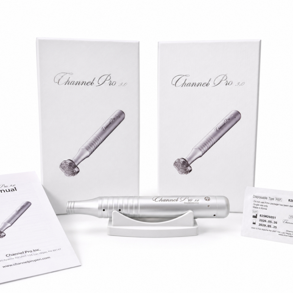 #1 CHANNELING DEVICE, CHANNEL PRO PEN 3.0 NANO CHANNEL What is included? -Channel Pro Pen -USB Charger Line -Adapter -3 tips (82FTNANO, 82FTNANO2, 24RTNANO2) -User guide book -Holder Microchanneling Pen – Channel Pro Featuring two speed modes and three specially designed tips, customized for different skin concerns—enhance your treatment results. Specialized Tips: 82 Flower Tip: Ideal for the body, facial contours, and rejuvenation care 24 Round Tip: Designed for the scalp, hands, and larger treatment areas with melanocyte concerns 3-Point Tip: Targeted care for melasma, hyperpigmentation, and deep wrinkles Channel Pro significantly reduces downtime and minimizes post-treatment redness, even immediately after the procedure. It creates precise micro-channels solely for serum and ampoule delivery, without causing unnecessary skin damage—maximizing absorption and treatment efficacy. For cosmetic use only. Not a medical device. Not intended to diagnose, treat, cure, or prevent any disease