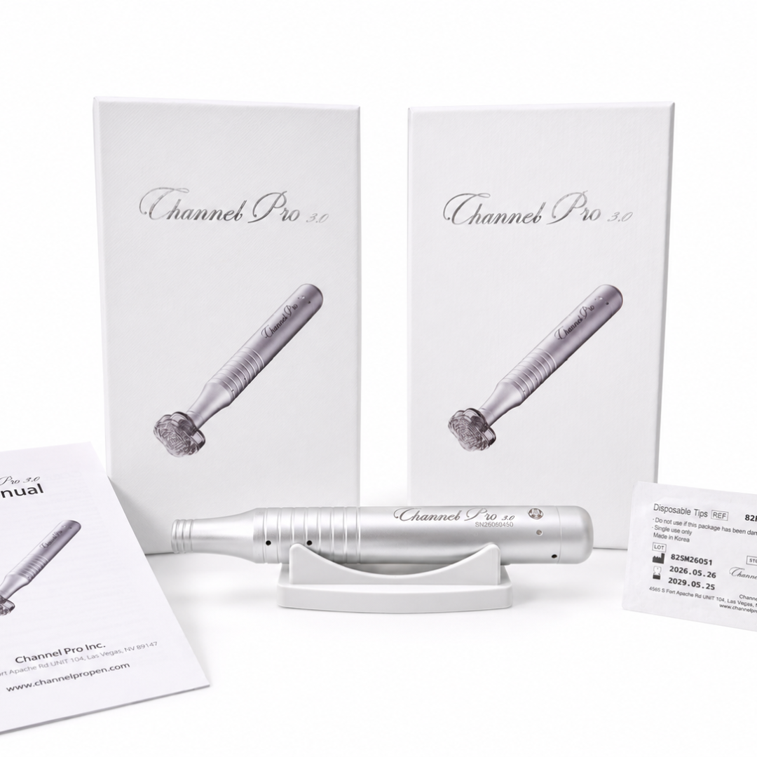 #1 CHANNELING DEVICE, CHANNEL PRO PEN 3.0 NANO CHANNEL What is included? -Channel Pro Pen -USB Charger Line -Adapter -3 tips (82FTNANO, 82FTNANO2, 24RTNANO2) -User guide book -Holder Microchanneling Pen – Channel Pro Featuring two speed modes and three specially designed tips, customized for different skin concerns—enhance your treatment results. Specialized Tips: 82 Flower Tip: Ideal for the body, facial contours, and rejuvenation care 24 Round Tip: Designed for the scalp, hands, and larger treatment areas with melanocyte concerns 3-Point Tip: Targeted care for melasma, hyperpigmentation, and deep wrinkles Channel Pro significantly reduces downtime and minimizes post-treatment redness, even immediately after the procedure. It creates precise micro-channels solely for serum and ampoule delivery, without causing unnecessary skin damage—maximizing absorption and treatment efficacy. For cosmetic use only. Not a medical device. Not intended to diagnose, treat, cure, or prevent any disease