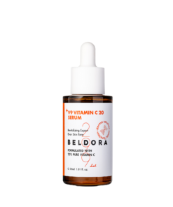 Beldora V9 Vitamin C 20 Serum (30ml) Formulated with 20% Pure Vitamin  C Revitalizing Expert | Even Skin Tone Belodra V9 Vitamin C 20 Serum Usage Tips :  After first opening, do not reuse the pre-attached cap. Attache the enclosed new dropper before use. The pre-attached cap is a special cap for highconcentration Vitamin C products.  A slight hissing sound may occur when opening.  The small hole on the top of the cap allows safe release of gas generated by Vitamin C. This does not affect product quality Attach the dropper with the enclosed wiper. Tighten fully until secure.  Apply sunscreen when used during the daytime Belodra V9 Vitamin C 20 Serum Directions: At the ampoule or serum step, apply an appropriate amount to the face and gently spread until absorbed Belodra V9 Vitamin C 20 Serum Temperature : It is recommended to store the product in the refrigerator ( 3°C ~ 10°C) after opening to maintain Vitamin C freshness. Belodra V9 Vitamin C 20 Serum INGREDIENTS Propanediol, Ascorbic Acid (20%), Water, Glycerin, Ethoxydiglycol, 1,2-Hexanediol, Propylene Glycol, Sodium Hyaluronate, Hydrolyzed Hyaluronic Acid, Sodium Hyaluronate Crosspolymer, Hydrolyzed Sodium Hyaluronate, Hyaluronic Acid, Panthenol, Ferulic Acid, Illicium Verum (Anise) Fruit Extract, Scutellaria Baicalensis Root Extract, Butylene Glycol, Pentylene Glycol, Ethylhexylglycerin, Adenosine Belodra is a customized bioceutical skincare brand committed to developing safe, high-quality products. Bioceutical – Functional, safe, and personalized skincare solutions with minimal unnecessary additives and maximum efficacy. Rebuilding – Helps restore and maintain healthy skin condition. Desirable – Achieves the skin you truly desire.