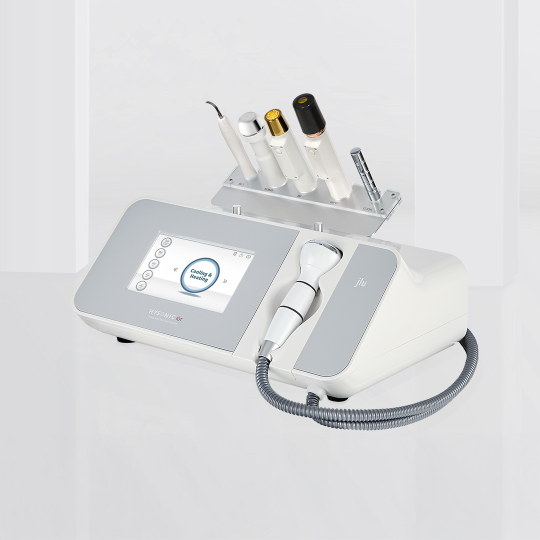 HYSONIC IOT - Scrubber, HIFU, QuadSono, RF, Cooling&heating Professional account required to purchase, Login for pricing All-in-one aesthetic equipment (*Cart is not included) Skin texture care, Moisture care, Elasticity care, Skin balancing care, Soothing Care Warranty from manufacturer 1 year from the date of manufacture 5 different hand pieces BLT - Skin scrubber with the vibration of 60,000 ~65,000Hz Quad Sono (ultrasound) - 1Mhz, 3Mhz, 10Mhz, 17Mhz cross output HIFIT - HIFU for forehead, chin, and cheeks - Choose between 1 way / 2 way / 3way catridges 1way HIFIT - choose from 1.5/3.0/4.5/6.0mm 2way HIFIT - fixed 1.5/4.5mm 3way HIFIT - fixed 1.5/3.0/4.5mm WF-bipolar RF radio frequency Cooling & Heating - Cryo function with temperature control from -15°C ~ 45°C ( 5°F ~ 113°F) Caution This product is a beauty equipment. Please refrain from using it for any purpose other than beauty care. Avoid use on children, pregnant, breastfeeding women. Avoid use on people require health precautions, such as having pacemaker device implants history of severe illness outpatient treatment Remove metal accessories such as necklaces, earrings etc. before use. Avoid use on areas with skin disease such as wounds infection and boils. Use carefully on dental treatment areas such as implants nerve treatments orthodontics as sensitivity may occur. Use carefully on areas where the thyroid gland and nerves pass. Avoid use on pupils (eyes) and the area just above the eyelids. Before applying the product to the customer's skin, always check the condition of the contact surface first (temperature, foreign substances, etc.) Make sure that the handpiece head (tip) is in close contact with the skin. Use carefully, as prolonged use on one area may cause skin irritation. Within 7 days after treatment, avoid activities that may irritate the skin, such as sauna, steaming and exfoliation. Be careful about downtime before and after using this product in parallel with filler, botox procedures. (ex. 3months after the procedure > this product > 7 days after the procedure) Using in parallel with laser procedures, this product can be used without any downtime before or after. It is recommended to consult with a medical professional before undergoing any cosmetic procedures. Please use the product after checking the cosmetic surgeries, diseases treatment history of person receiving the care. Product Care Do not modify or disassemble, repair the product. If the user modifies disassembles repairs the products, free A/S service cannot be provided within the warranty period, therefore be sure to use the designated A/S center. Do not wash or immerse the product in water. Be careful as it may cause electric shock malfunction. Do not touch the product or plug with wet hands, or pull the cord. Be careful as there is a risk of injury due to fire·electric shock. Be careful as the strong impact or drop of the product can cause malfunction. Disinfect or sterilize the product with alcohol after use. Be careful as scratches·discoloration·contamination may occur depending on the material. Use a soft cloth to disinfect the product. Be careful not to use a rough cloth or wipe the surface strongly as this may damage the product. For detailed product care·A/S services, follow the manufacturer's warranty regulations. Product specification Size : W430 X H170 X D270 mm Package size : W495 X H250 X D430mm Product package weight :8.5kg (18.74 lb) Input voltage : AC110~240V, 60Hz 0.9A Output voltage : DC 42V1.72A. 12V1.5A, 90W LCD panel 7inch (800X480px)
