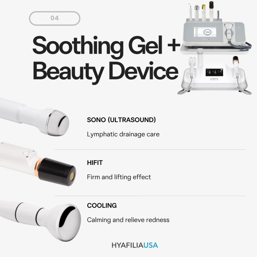 Use It During Device-Based Treatments Soothing gel is widely used in professional esthetic treatments involving skincare devices. Ultrasound (Sono) Treatments When used with ultrasound devices, soothing gel provides excellent glide while supporting lymphatic drainage treatments. For best results: Follow the natural lymphatic pathways Move the device slowly and gently Avoid excessive pressure HIFIT and Other Energy-Based Treatments Soothing gel can also be incorporated into treatments using HIFIT and similar technologies, depending on the device manufacturer's guidelines. Cooling and Recovery After Procedures Following procedures such as: Nano channeling Microchanneling Microneedling Other advanced facial treatments the skin may feel warm, flushed, or swollen. Combining soothing gel with a cooling device can help: Reduce heat and redness Calm the skin Improve client comfort Minimize temporary swelling For clients concerned about puffiness, a cooling treatment with soothing gel can be an excellent post-procedure option.