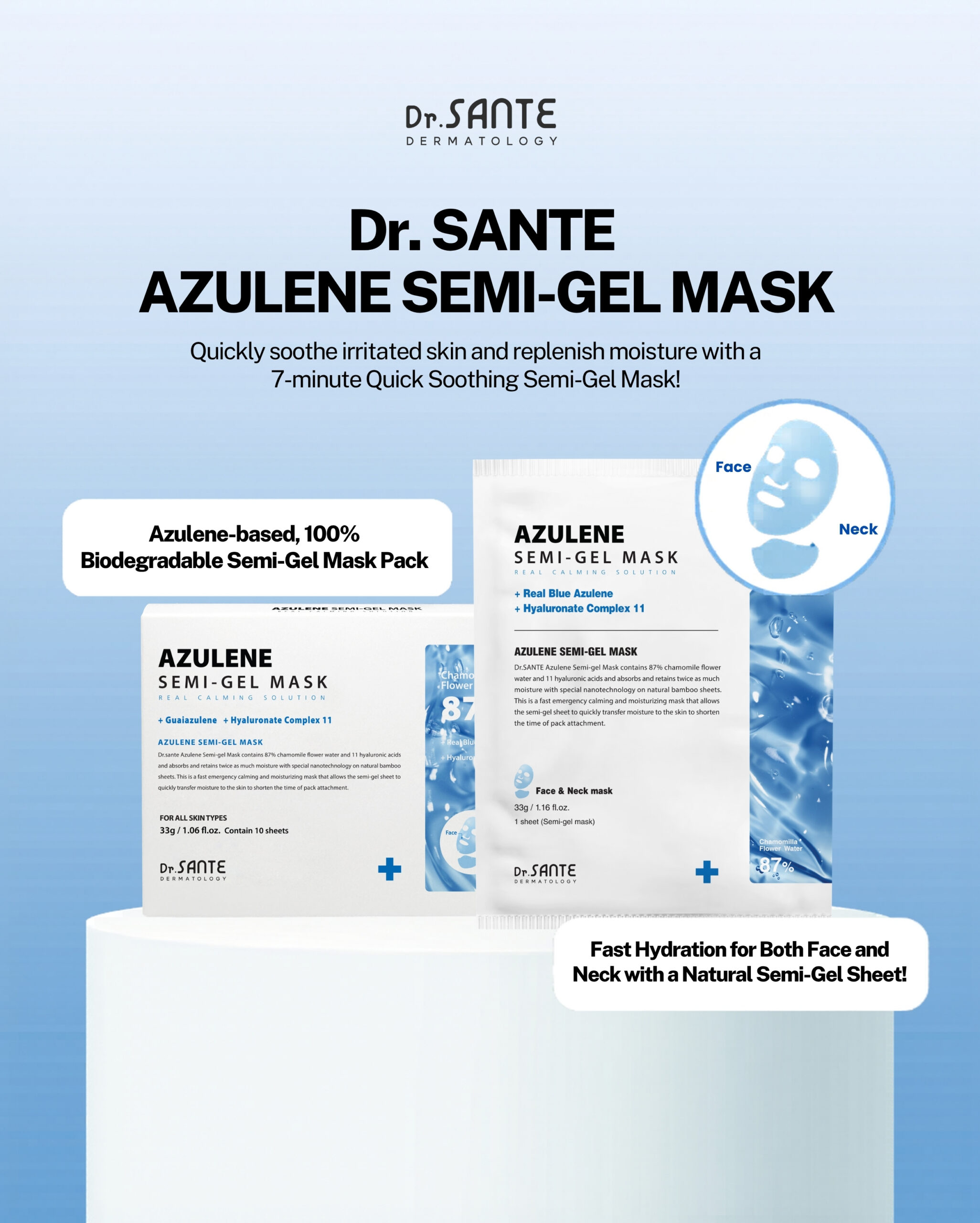 Dr.Sante Azulene Semi-Gel Mask (33g*10pcs) | Face & Neck Mask