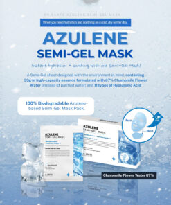 Dr.Sante Azulene Semi-Gel Mask (33g*10pcs) | Face & Neck Mask Login to see professional pricing Refresh and calm sensitive skin with the Dr. Sante Azulene Semi-Gel Mask, a premium face and neck mask infused with 33g of hydrating essence. Made with a biodegradable bamboo fiber semi-gel sheet, it delivers intensive moisture while adhering comfortably to both the face and neck for maximum absorption. Key Benefits Soothes Sensitive Skin with Guaiazulene Formulated with Guaiazulene, a soothing ingredient known for helping calm irritated and sensitive skin. Leaves skin feeling comfortable, refreshed, and balanced. Biodegradable Bamboo Fiber Semi-Gel Sheet Made from natural bamboo fiber bonded with a hydrogel (H₂O) structure. Soft, breathable, and biodegradable for a comfortable fit and enhanced moisture delivery. Adheres seamlessly to both the face and neck. 33g of Intensive Hydrating Essence Each mask contains 33g of nourishing essence, equivalent to the amount found in more than six 5ml ampoules. Delivers long-lasting hydration while helping improve skin softness and radiance. Texture A lightweight, sky-blue hydrating essence infused with 33g of moisture-rich formula. The semi-gel sheet hugs the contours of the face and neck, allowing the soothing essence to absorb evenly while providing intensive hydration and calming care. Recommended For Sensitive skin Dry or dehydrated skin Skin needing soothing after environmental stress Anyone looking for intensive face and neck hydration How to Use After cleansing, prepare your skin with Dr. Sante Azulene Soother Toner. Remove the Dr. Sante Azulene Semi-Gel Mask from the pouch and apply it evenly to the face and neck. Apply any remaining essence from the pouch over the mask for an extra boost of hydration. Leave on for 7–10 minutes. Remove the mask and gently pat the remaining essence into the skin until fully absorbed. Size: 33g × 1 Sheet Dr.Sante Azulene Semi-Gel Mask (33g*10pcs) | Face & Neck Mask Ingredients: Chamomilla Recutita (Matricaria) Flower Water (87%), Glycereth-26, 1,2-Hexanediol, Glycerin, Centaurea Cyanus Flower Extract, Guaiazulene, Sodium Hyaluronate, Hyaluronic Acid, Sodium Hyaluronate Crosspolymer, Hydrolyzed Glycosaminoglycans, Hydrolyzed Sodium Hyaluronate, Hydrolyzed Hyaluronic Acid, Sodium Acetylated Hyaluronate, Dimethylsilanol Hyaluronate, Hydroxypropyltrimonium Hyaluronate, Chamomilla Recutita (Matricaria) Flower Extract, Centella Asiatica Extract, Viola Tricolor Extract, Clitoria Ternatea Flower Extract, Aloe Barbadensis Leaf Extract, Gardenia Florida Fruit Extract, Arnica Montana Flower Extract, Hedera Helix (Ivy) Extract, Camellia Sinensis Leaf Extract, Ceramide NP, Beta-Glucan, Panthenol, Pentylene Glycol, Hydrogenated Lecithin, Caprylic/Capric Triglyceride, Dextrin, Polyglutamic Acid, Deoxyphytantriyl Palmitamide MEA, Water, Cholesterol, Hydroxyethyl Acrylate/Sodium Acryloyldimethyl Taurate Copolymer, Simmondsia Chinensis (Jojoba) Seed Oil, Citrus Aurantium Dulcis (Orange) Peel Oil.